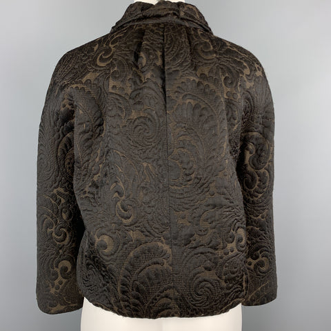 LANVIN Taille 4 Veste courte en brocart noir et marron