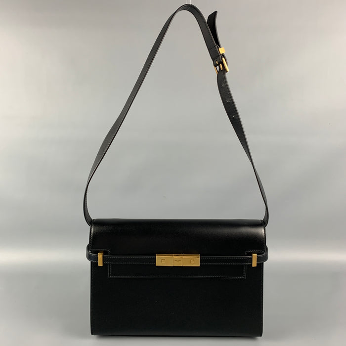 SAINT LAURENT Black Leather Shoulder Box Manhattan Handbag