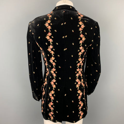 PAUL SMITH Size 40 Black Embroidery Velvet Notch Lapel Sport Coat