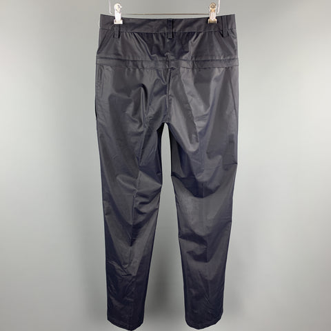 DIRK BIKKEMBERGS Size 30 Navy Rubberized Canvas Back Zip Pants