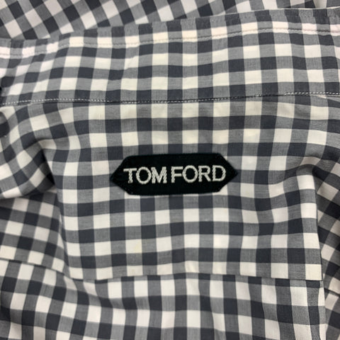 TOM FORD Size XL Grey & White Checkered Cotton Button Up Long Sleeve Shirt