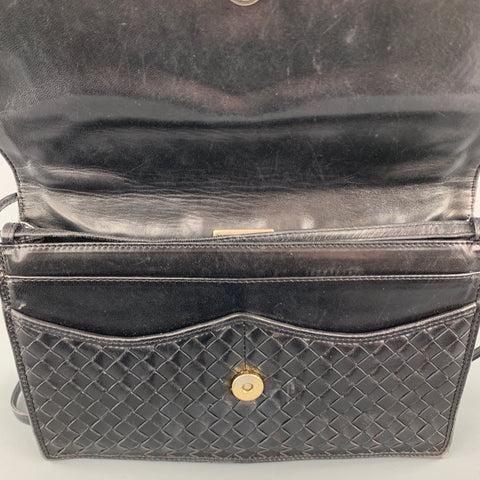 Vintage BOTTEGA VENETA Black Intrecciato Woven Leather Shoulder Bag