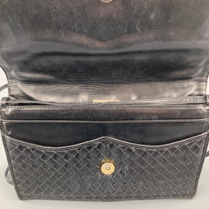 Vintage BOTTEGA VENETA Bolso de hombro de cuero tejido Intrecciato negro