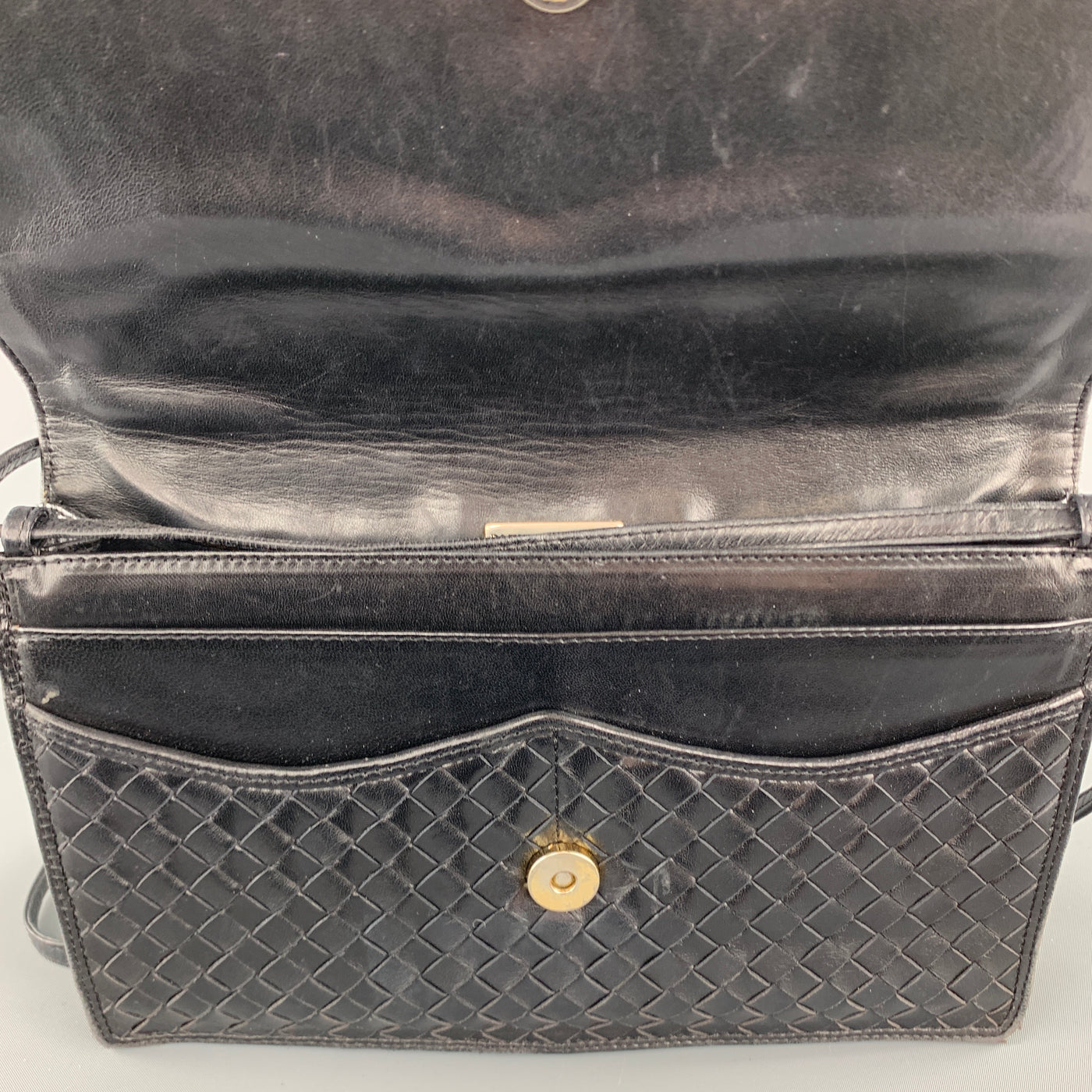 Vintage BOTTEGA VENETA Black Intrecciato Woven Leather Shoulder Bag
