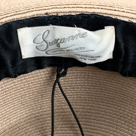 SUZANNE Beige Black Woven Hat