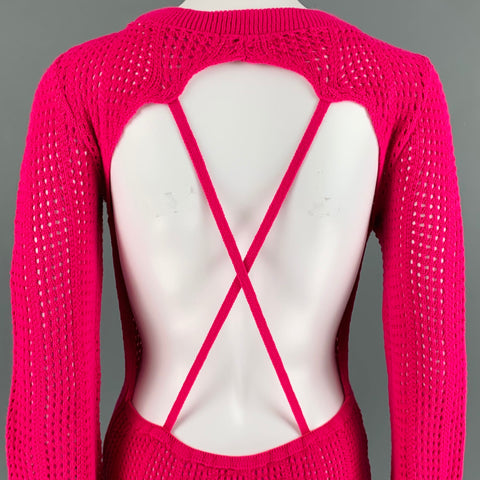 NO BRAND Size S Pink See Through Crochet Mini Knit Dress