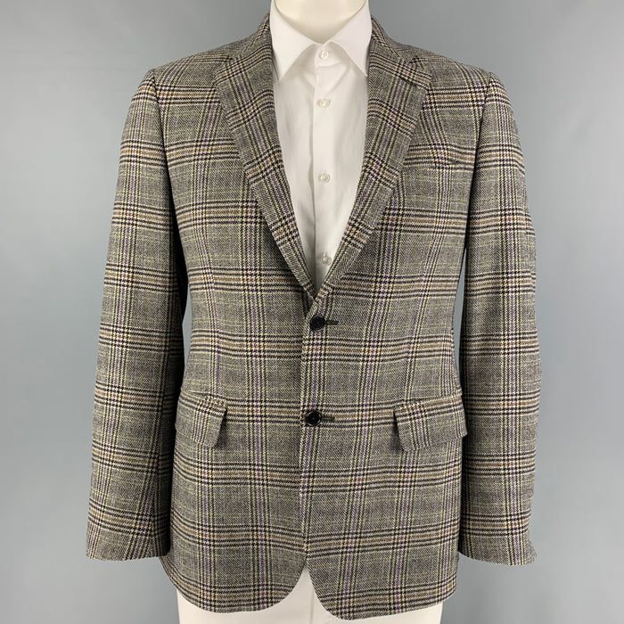 ETRO Size 42 Navy Cream Glenplaid Wool Sport Coat