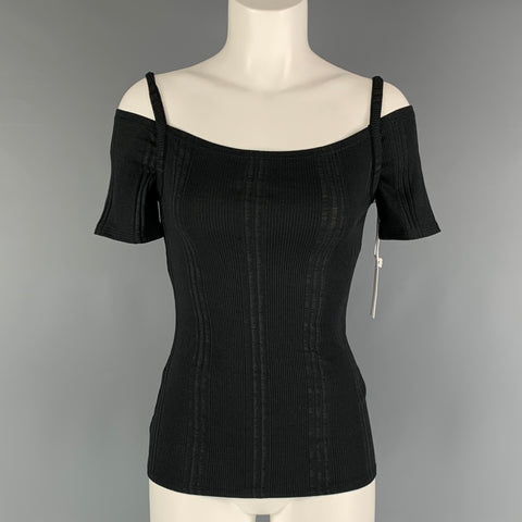 FRAME Size S Black Modal Blend Ribbed Short Sleeve Casual Top