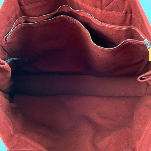 HERMES Tout Fourre Burgundy Cotton Canvas Tote Bag