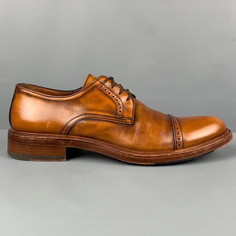 ANTONIO MAURIZI Size 10 Tan Antique Leather Cap Toe Lace Up Shoes