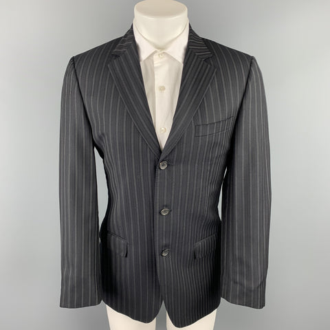 GUCCI Size 38 Regular Black Stripe Wool Notch Lapel Suit