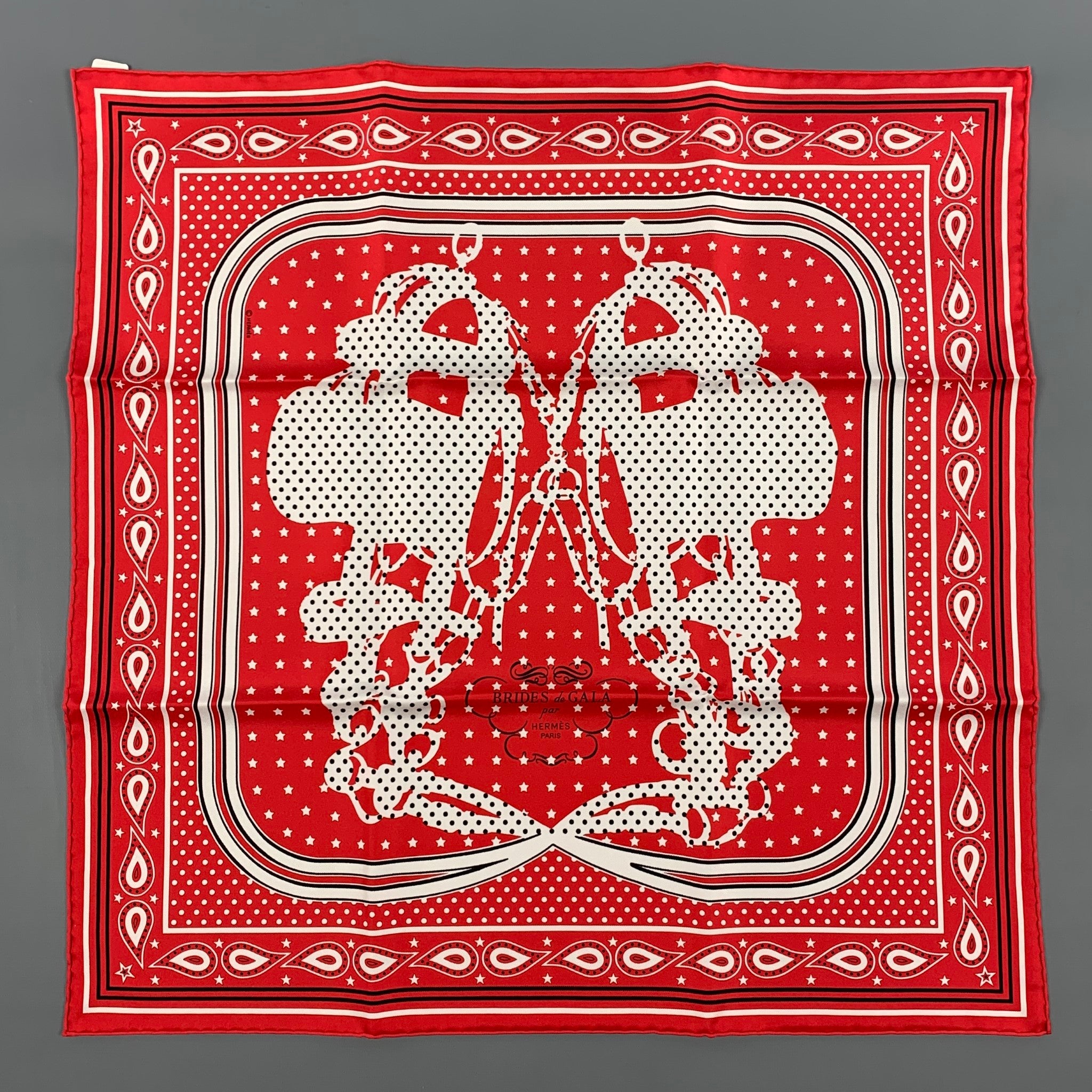 HERMES Brides de Gala Red Black White Silk Bandana Scarf – Sui