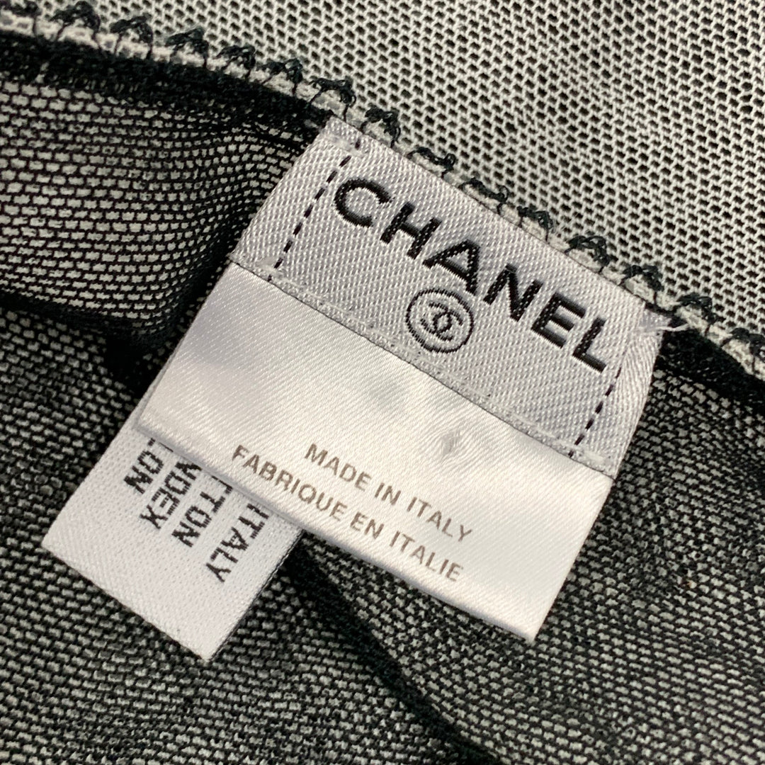 CHANEL Size 8 Black White Cotton Blend Embroidered Cap Sleeves Casual Top