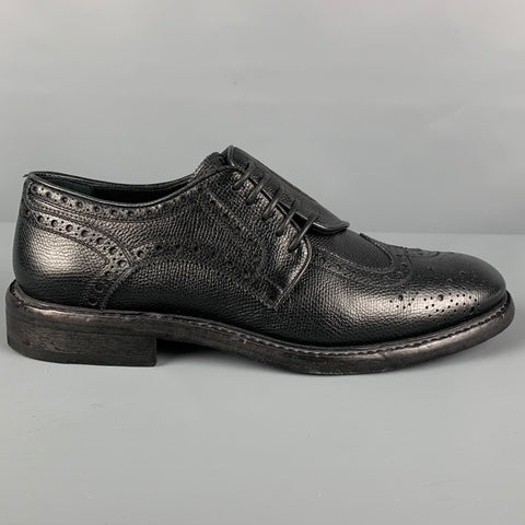 BURBERRY Size 7 Black Perforated Leather Rayford Wingtip Lace Up Shoes