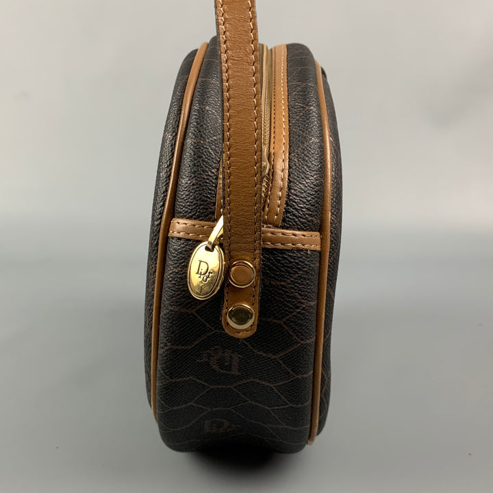 Vintage CHRISTIAN DIOR Brown & Beige Honeycomb Coated Canvas Handbag