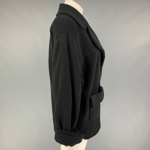 Vintage CHANEL Size 8 Black Wool Polyamide Mixed Patterns Oversized Jacket