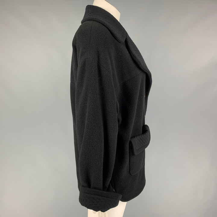 Vintage CHANEL Size 8 Black Wool Polyamide Mixed Patterns Oversized Jacket