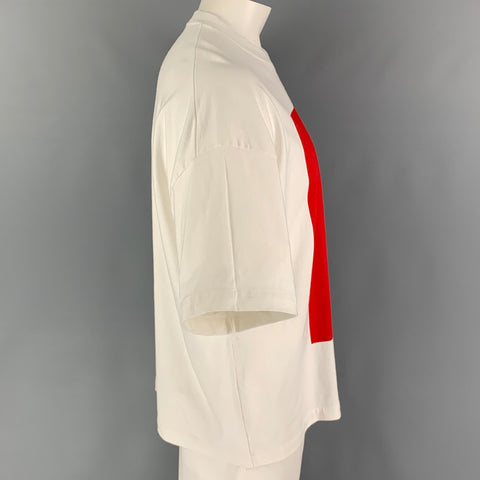 JIL SANDER Size XL White Red Color Block Cotton Short Sleeve T-shirt