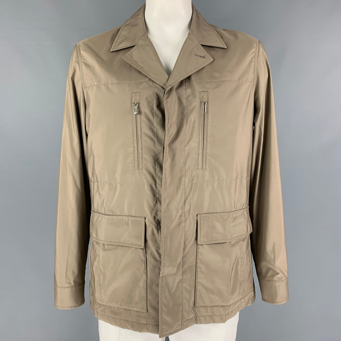 LORO PIANA Size XL Taupe Polyester Hidden Placket Jacket