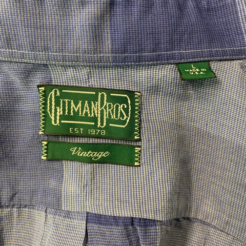 GITMAN BROS Size L Blue Checkered Cotton &  Linen Button Down Long Sleeve Shirt