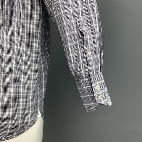 TOM FORD Size M Blue & Grey Plaid Cotton Pointed Collar Button Up Long Sleeve Shirt