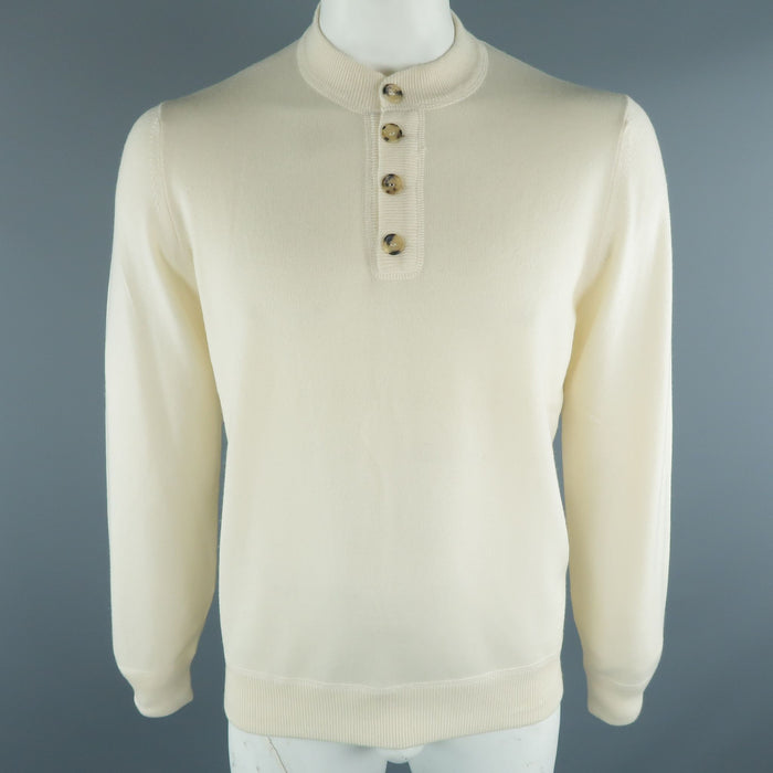BRUNELLO CUCINELLI Size 44 Beige Cable Knit Cashmere Henley Sweater