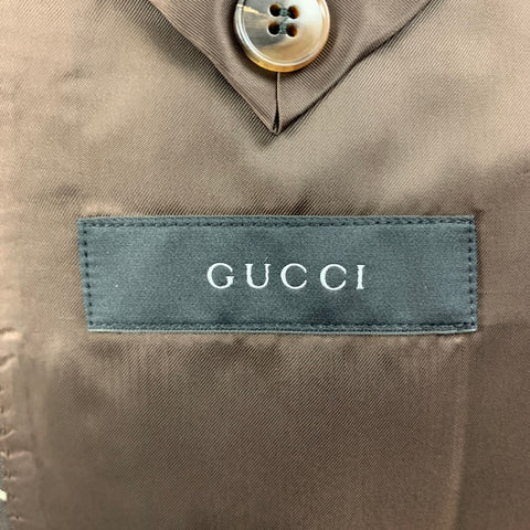 GUCCI Size 44 Brown Green Print Silk Notch Lapel Sport Coat