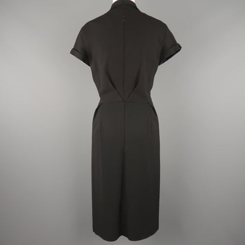 BOTTEGA VENETA Size 8 Black Virgin Wool Collared Origami Shift Dress