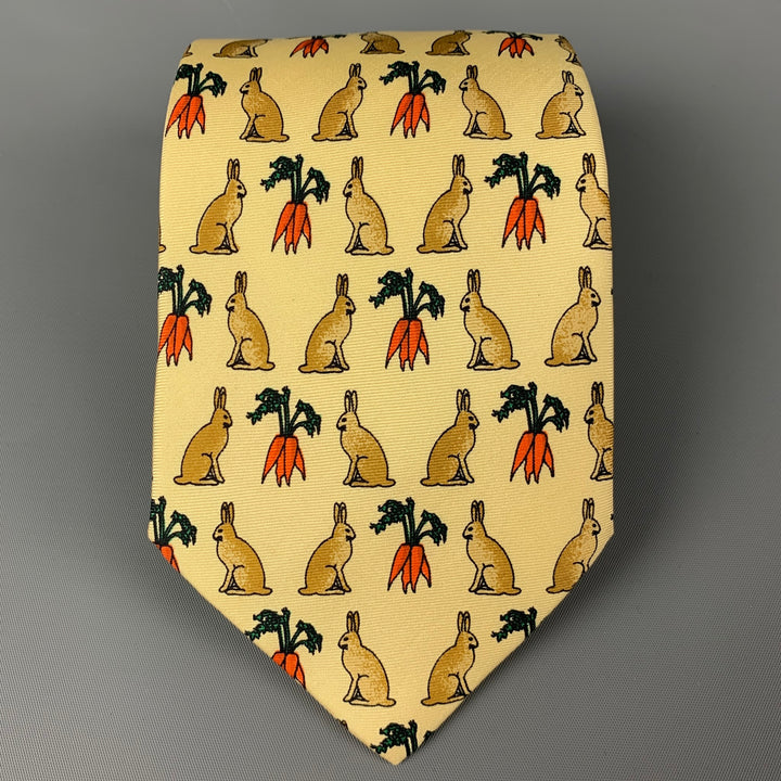 EXIMIOUS OF LONDON Yellow Rabbits Silk Twill Tie