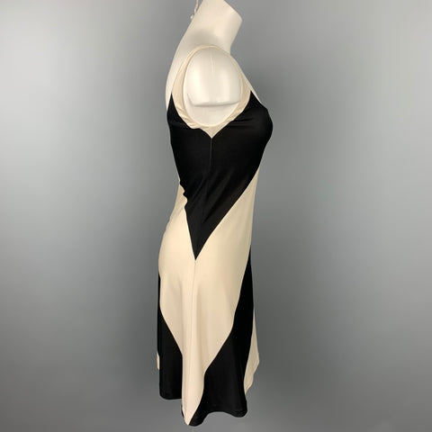 RALPH LAUREN Blue Label Talla S Vestido sin mangas de seda con bloques de color en blanco y negro