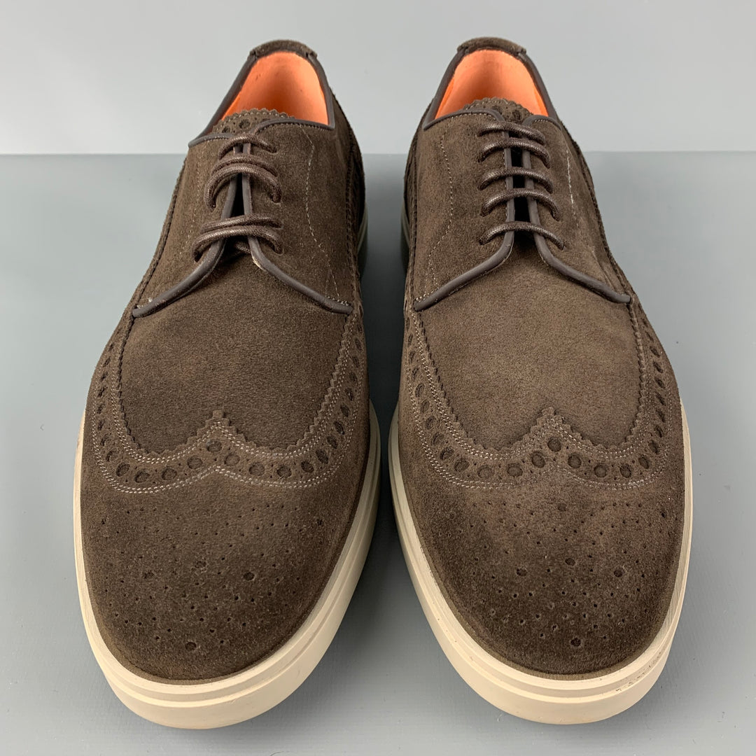 SANTONI Talla 9 Zapatos con cordones y mangas de ala de cuero perforado marrón