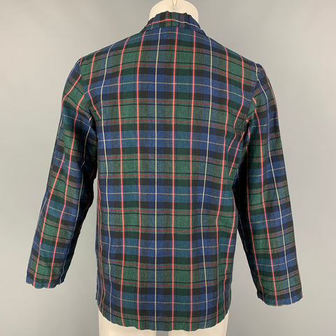 KAPITAL Size M Green Navy Plaid Cotton Linen V-Neck Jacket
