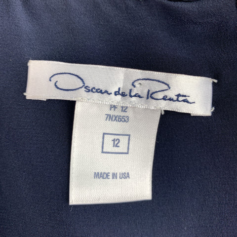 OSCAR DE LA RENTA Size 12 Navy Silk Sleeveless Sheath Cocktail Dress