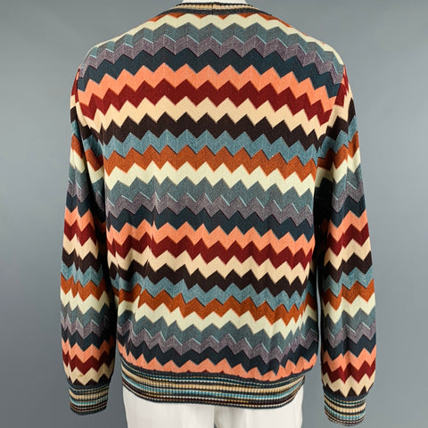 MISSONI SPORT Size 48 Multi-Color Zig Zag Wool Crew-Neck Sweater