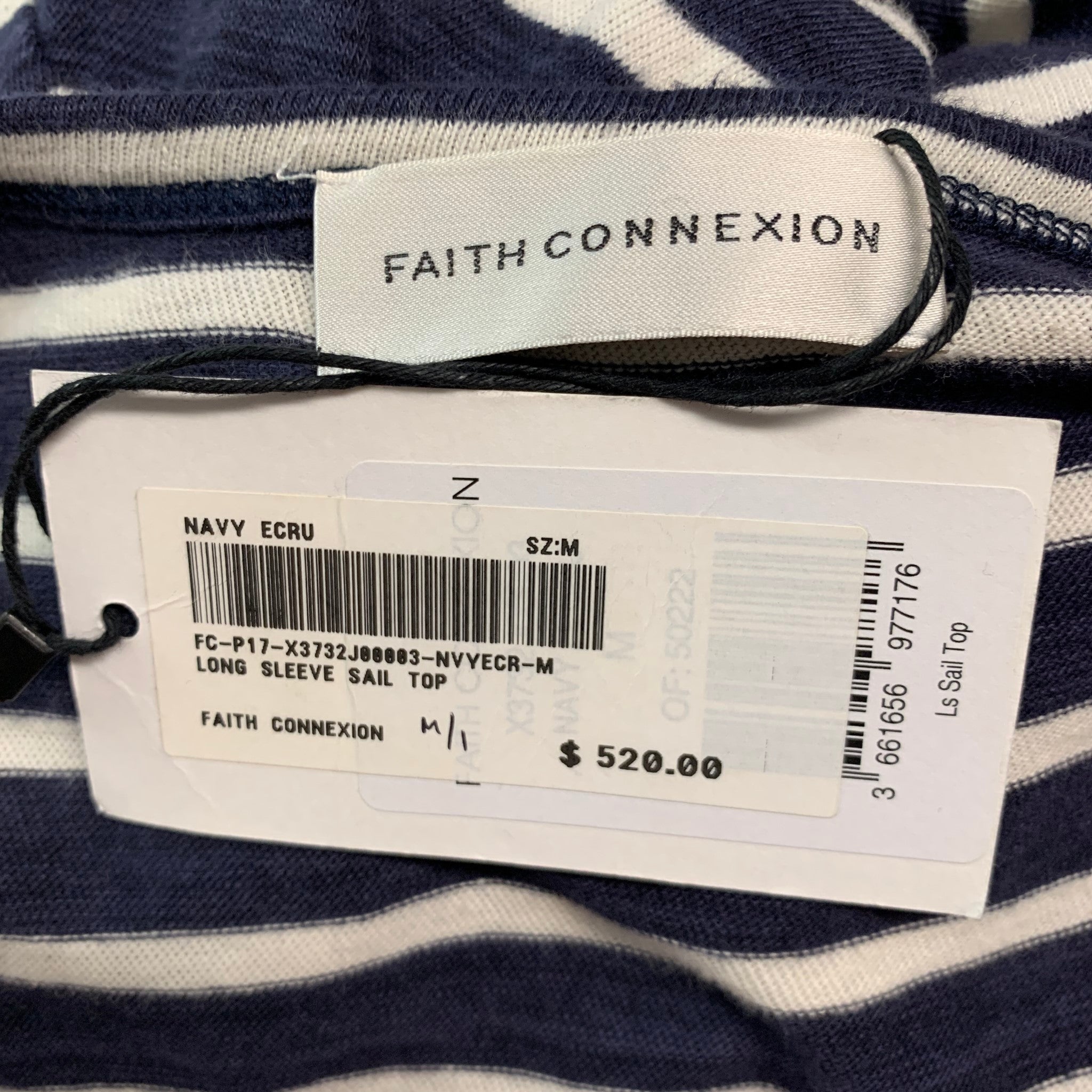 FAITH CONNEXION Size M Navy White Stripe Cotton Long Sleeve T
