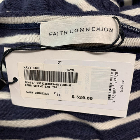 FAITH CONNEXION Size M Navy White Stripe Cotton Long Sleeve T-shirt