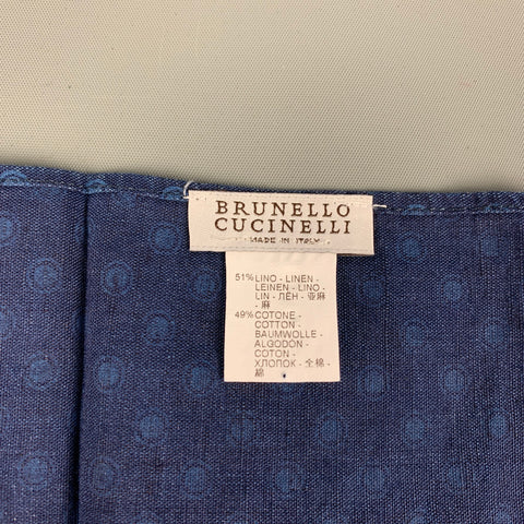 BRUNELLO CUCINELLI Navy Blue Circles Linen / Cotton Pocket Square
