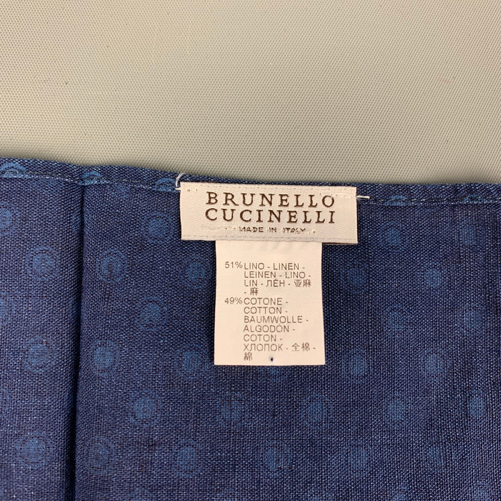 BRUNELLO CUCINELLI Navy Blue Circles Linen / Cotton Pocket Square