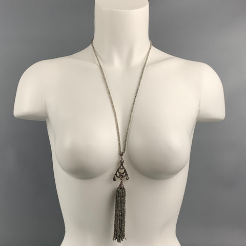 JILL ALBERTS Grey Beaded Labradorite Tassel Necklace