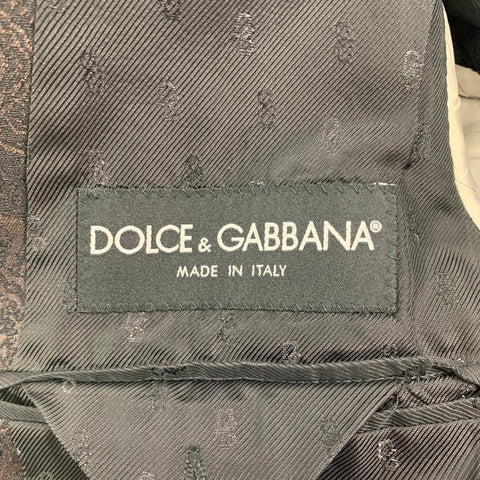 DOLCE & GABBANA Size 38 Black Brown Jacquard Wool Peak Lapel Sport Coat