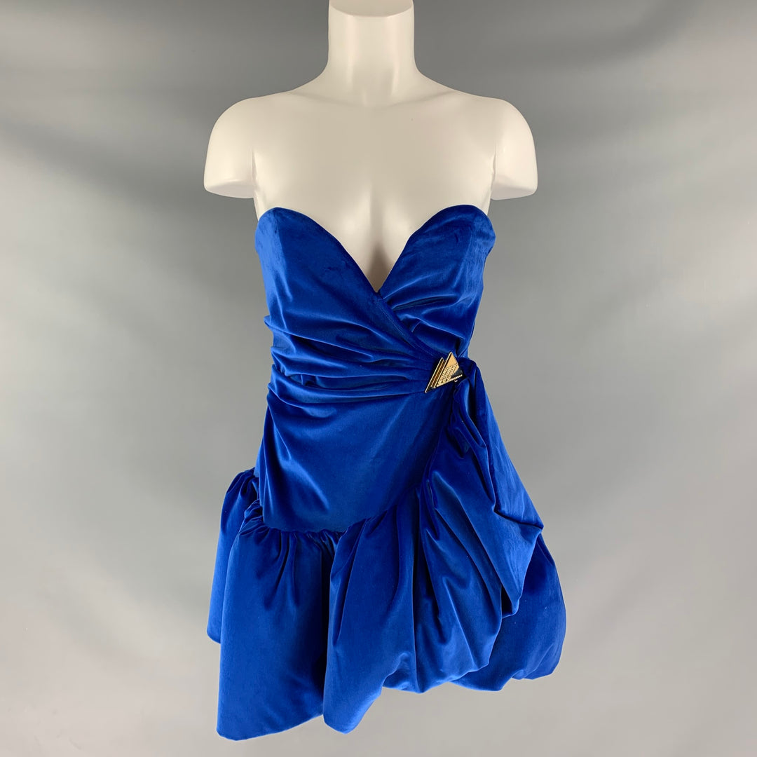 THE ATTICO Royal Blue Velour Cotton &  Elastane Ruffled Size 4 Cocktail Dress