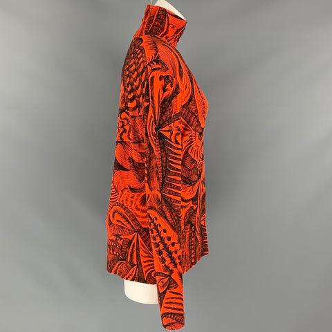 DRIES VAN NOTEN FW 18 Size L Orange / Black Print Viscose Turtleneck Pullover