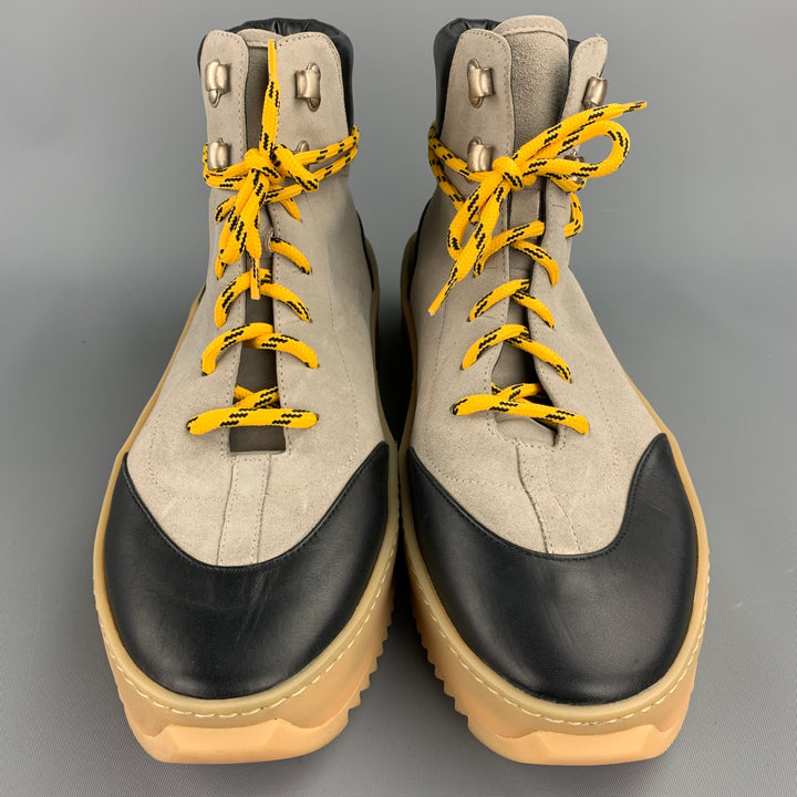 FEAR OF GOD Sexta colección Talla 11 Zapatillas de deporte de senderismo de caña alta de cuero con bloques de color gris pardo y negro
