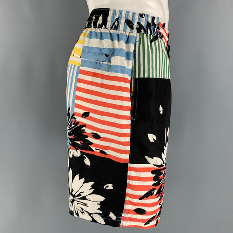 BURBERRY Size XL Multi-Color Black Stripe Polyester Swim Trunks