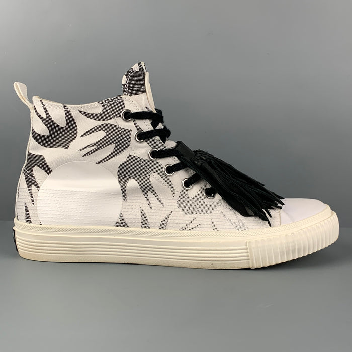MCQ by ALEXANDER MCQUEEN Size 10 White Black Print Canvas High Top Sneakers