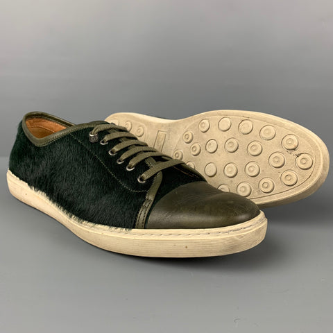 DONHALL & BELL Size 8 Green Leather Low Top Sneakers