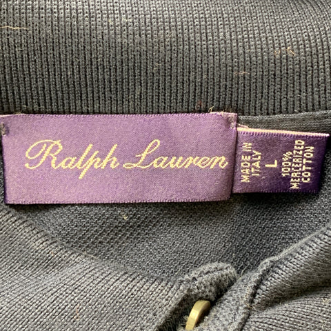 RALPH LAUREN Size L Navy Solid Cotton Buttoned Polo