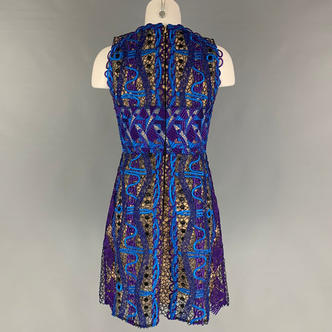 PETER PILOTTO Size 8 Purple Blue Polyester Embroidered Sleeveless Cocktail Dress