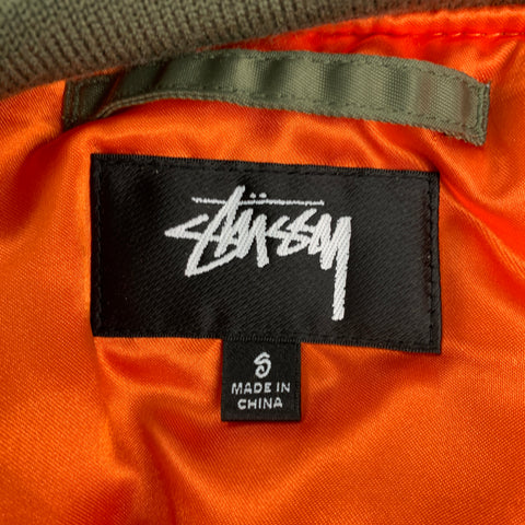 COMME des GARCONS x STUSSY Size S Olive Green Nylon Graphic 40th Anniversary Bomber Jacket