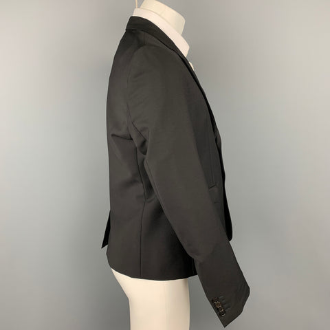 KRIS VAN ASSCHE Size 40 Black Patches Wool Notch Lapel Sport Coat